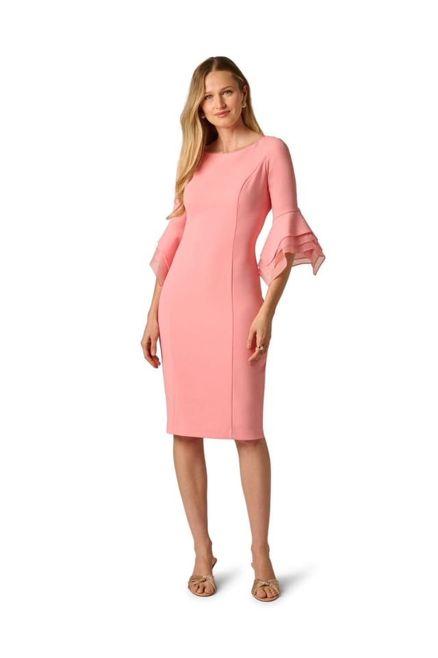 Adrianna Papell Adrianna Papell Women's Knit Crepe Tiered Sleeve Dress in Coral - 2