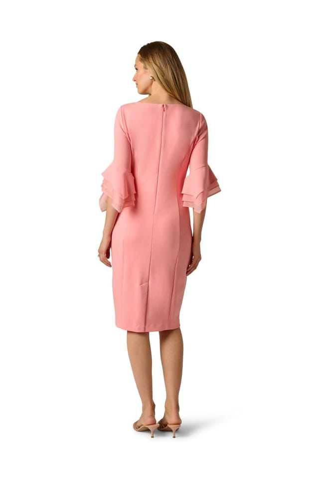 Adrianna Papell Adrianna Papell Women's Knit Crepe Tiered Sleeve Dress in Coral - 3