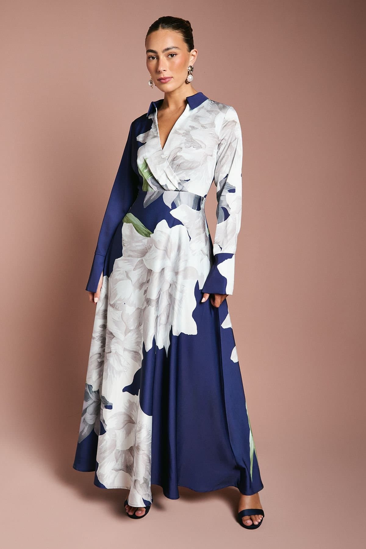 Coast Coast Women's Placement Print Wrap Front Maxi Dress in Navy