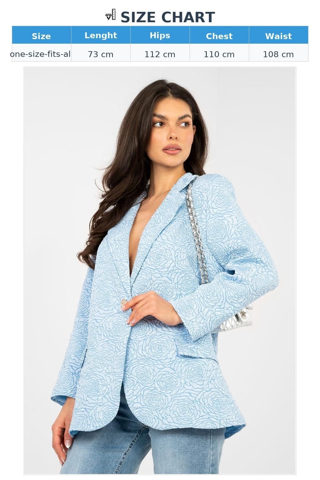 Love Lace Love Lace Women's Textured Flower Embossed Single Button Blazer in Blue - 4