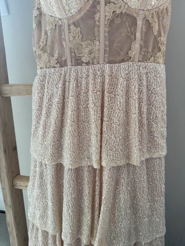 Never Fully Dressed ASOS - Ivory sequin and lace corset tiered dress.