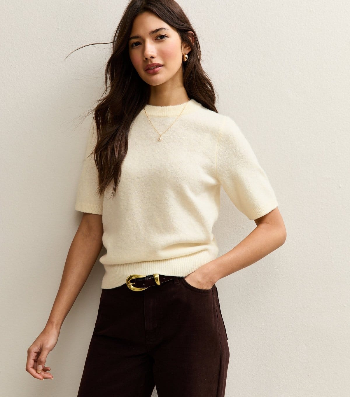 New Look Women's Cream Short Sleeve Midweight Knit Tee New Look - 3