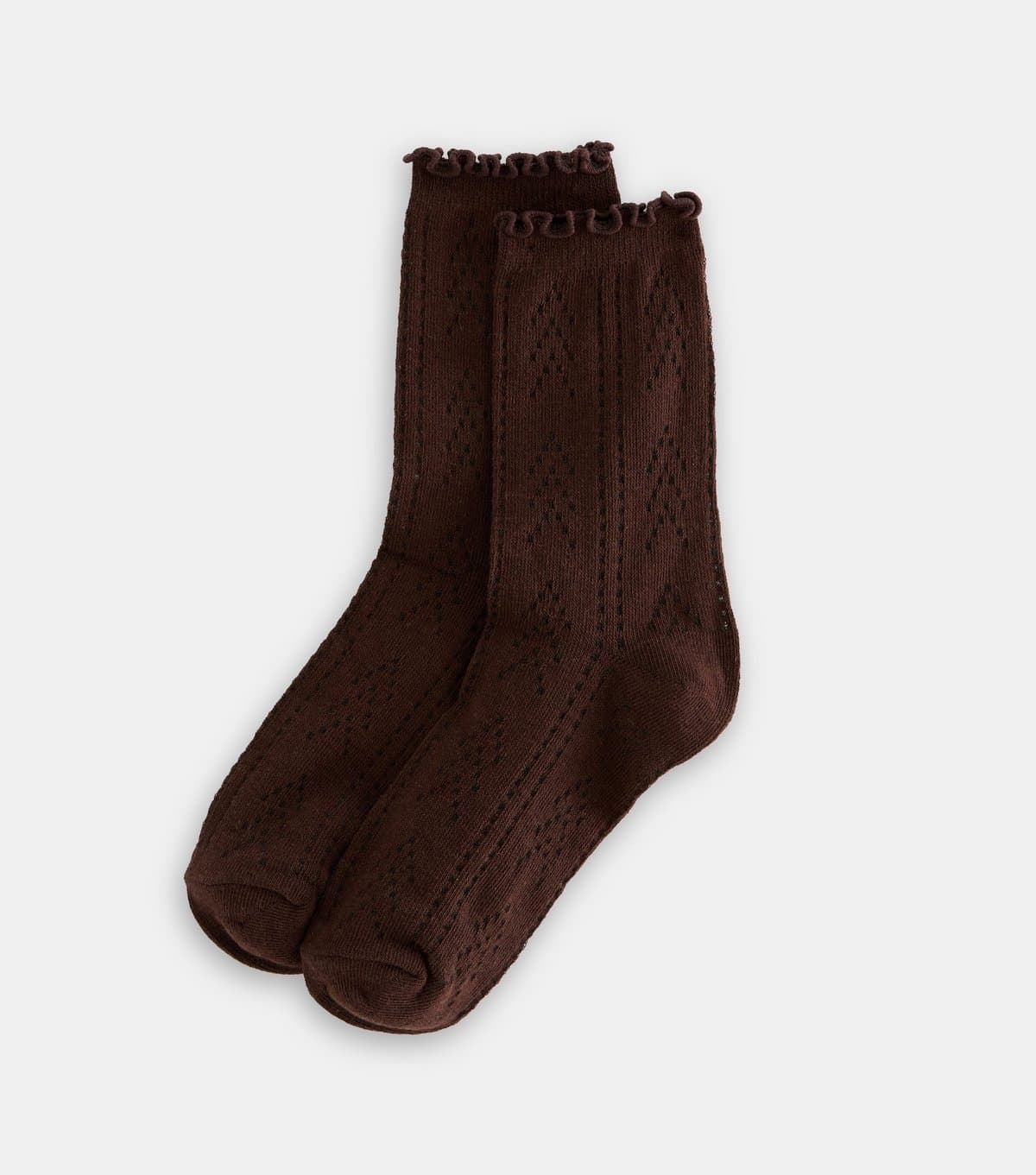 New Look Dark Brown Frill Top Pointelle Ankle Socks New Look