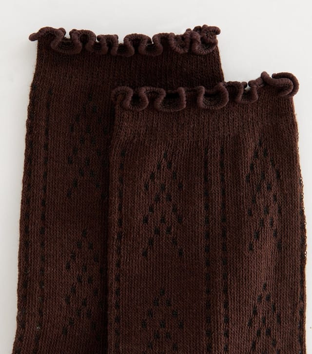 New Look Dark Brown Frill Top Pointelle Ankle Socks New Look - 2