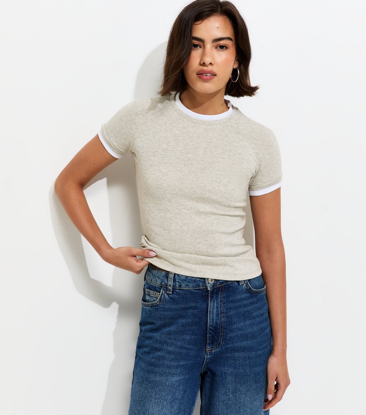 New Look Women's Grey Marl Layered Baby Tee T-Shirt New Look - 2