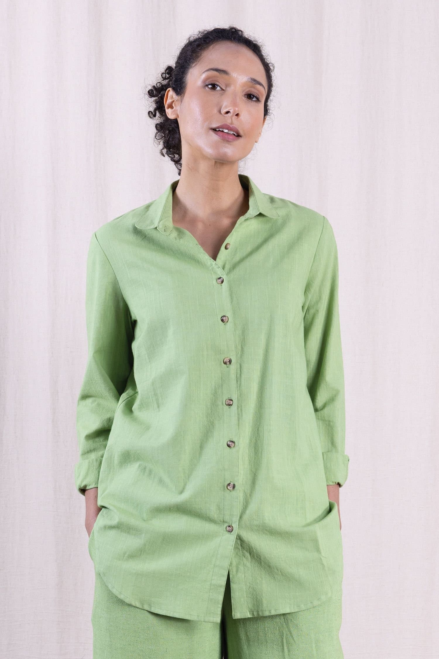 Nomads Clothing Nomads Clothing Women's Women Cotton Slub Shirt in Light Green