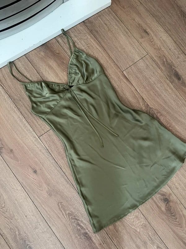 Bershka Khaki Satin Slip Dress