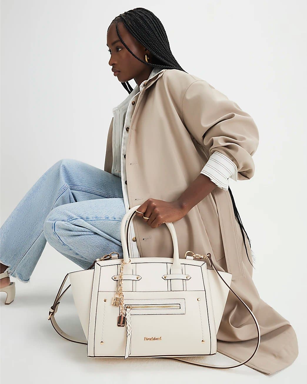 River Island River Island Womens Cream Winged Panelled Tote Bag