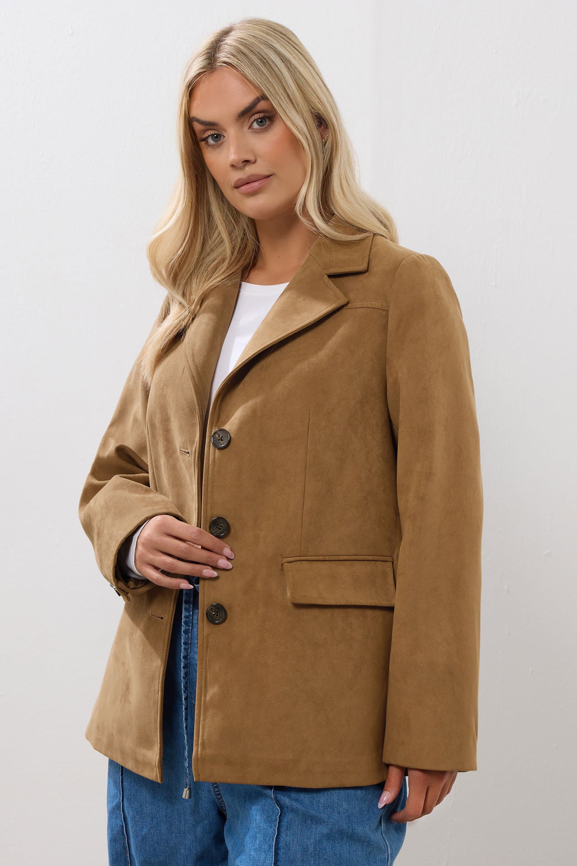 Yours Plus Size Brown Faux Suede Blazer