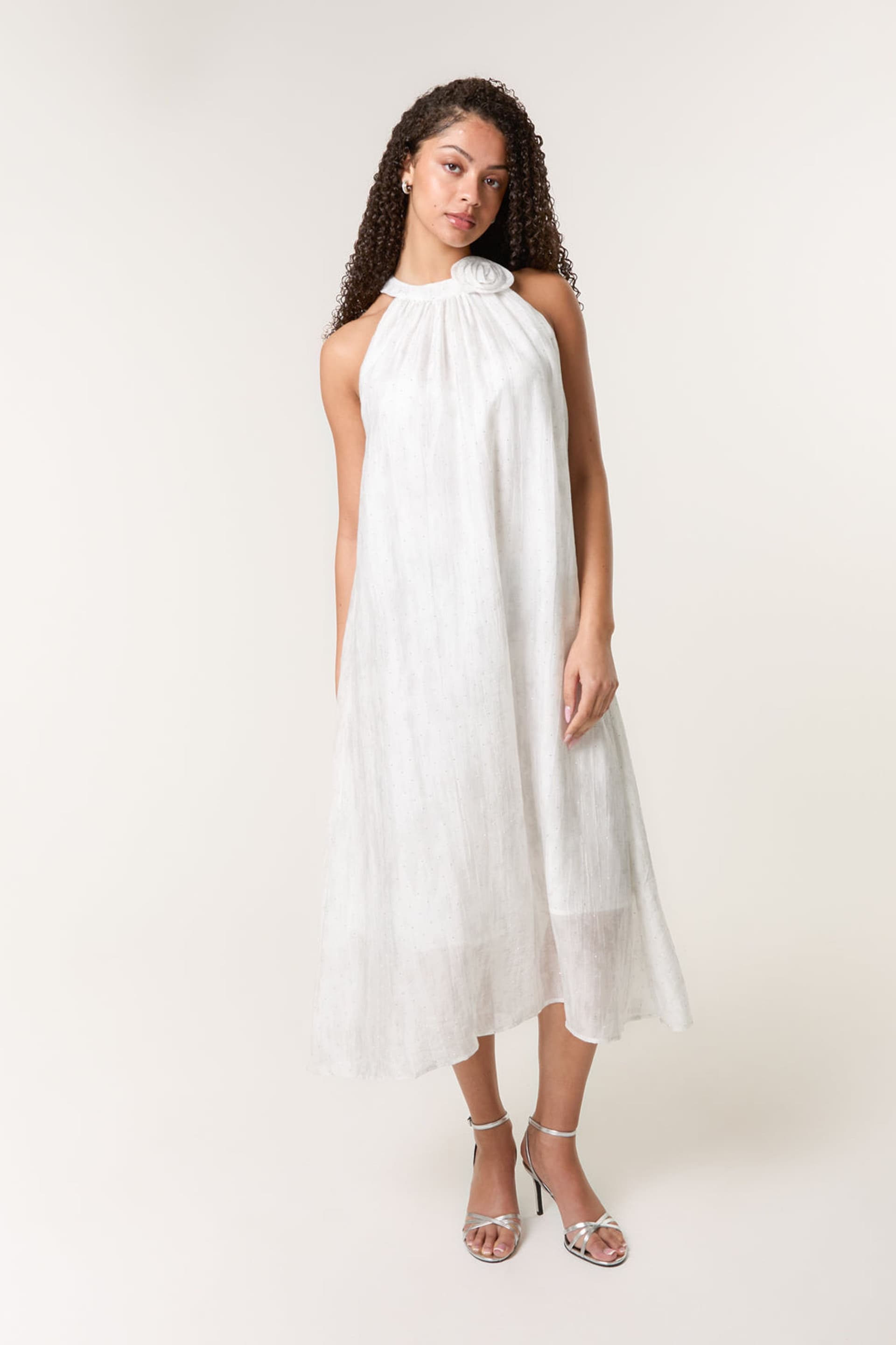 Blue Vanilla Blue Vanilla Women's Ivory Luxe Rose Detail Halter Neck Dress