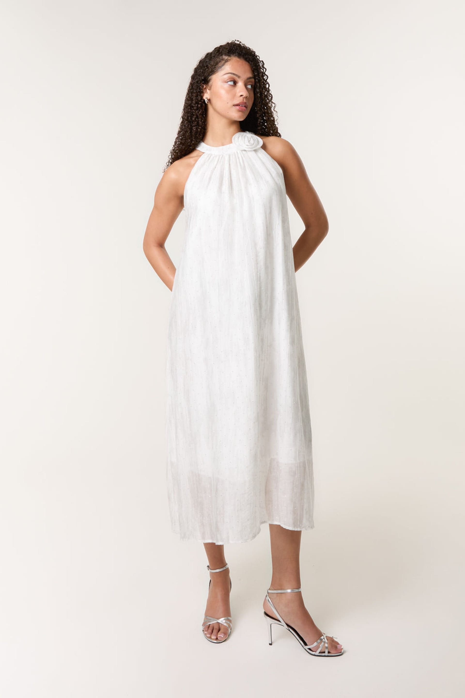 Blue Vanilla Blue Vanilla Women's Ivory Luxe Rose Detail Halter Neck Dress - 4
