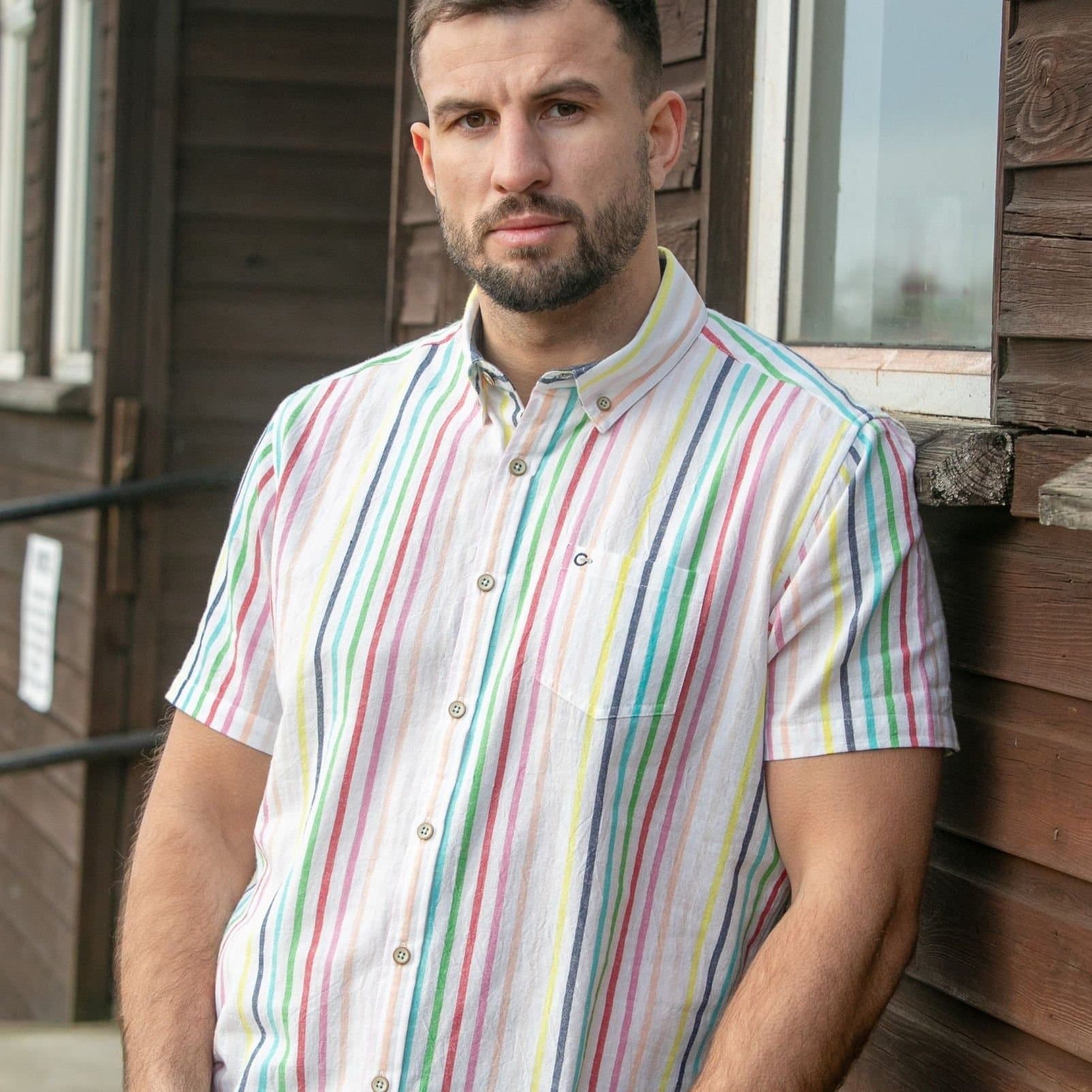Peter Gribby Peter Gribby Men's Short Sleeve Multi Stripe Shirt