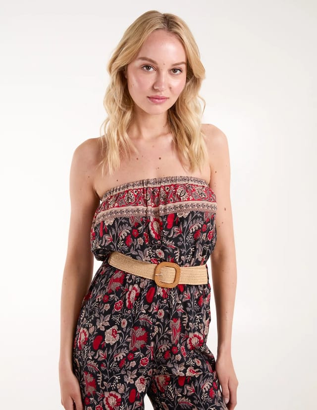 Blue Vanilla Printed Woven Belted Bandeau Jumpsuit - 3