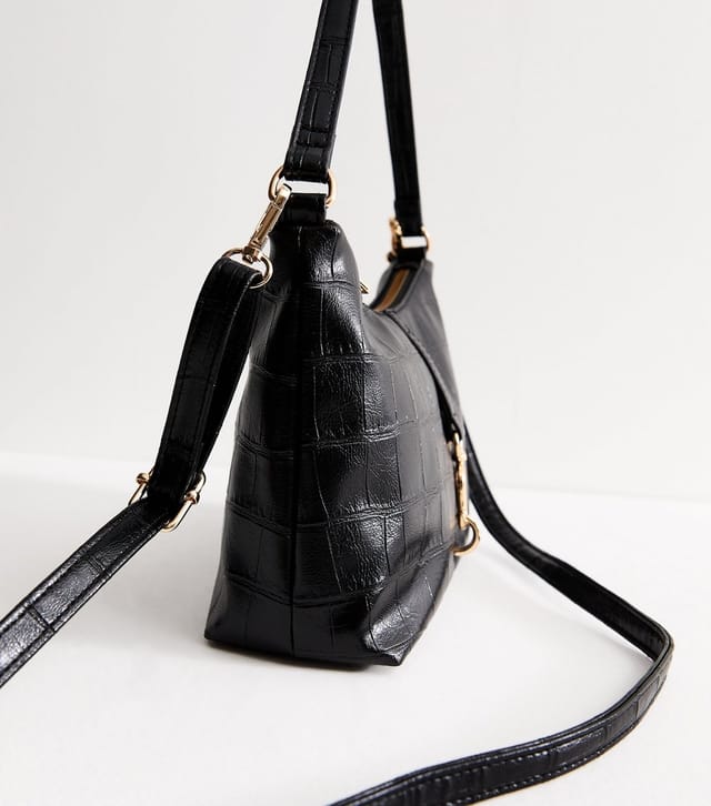 New Look Black Faux Leather Crocodile Embossed Dual Strap Mini Shoulder Bag New Look - 3
