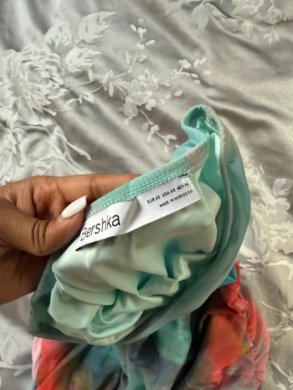 Bershka Blue tulle strapless tie dye midi dress