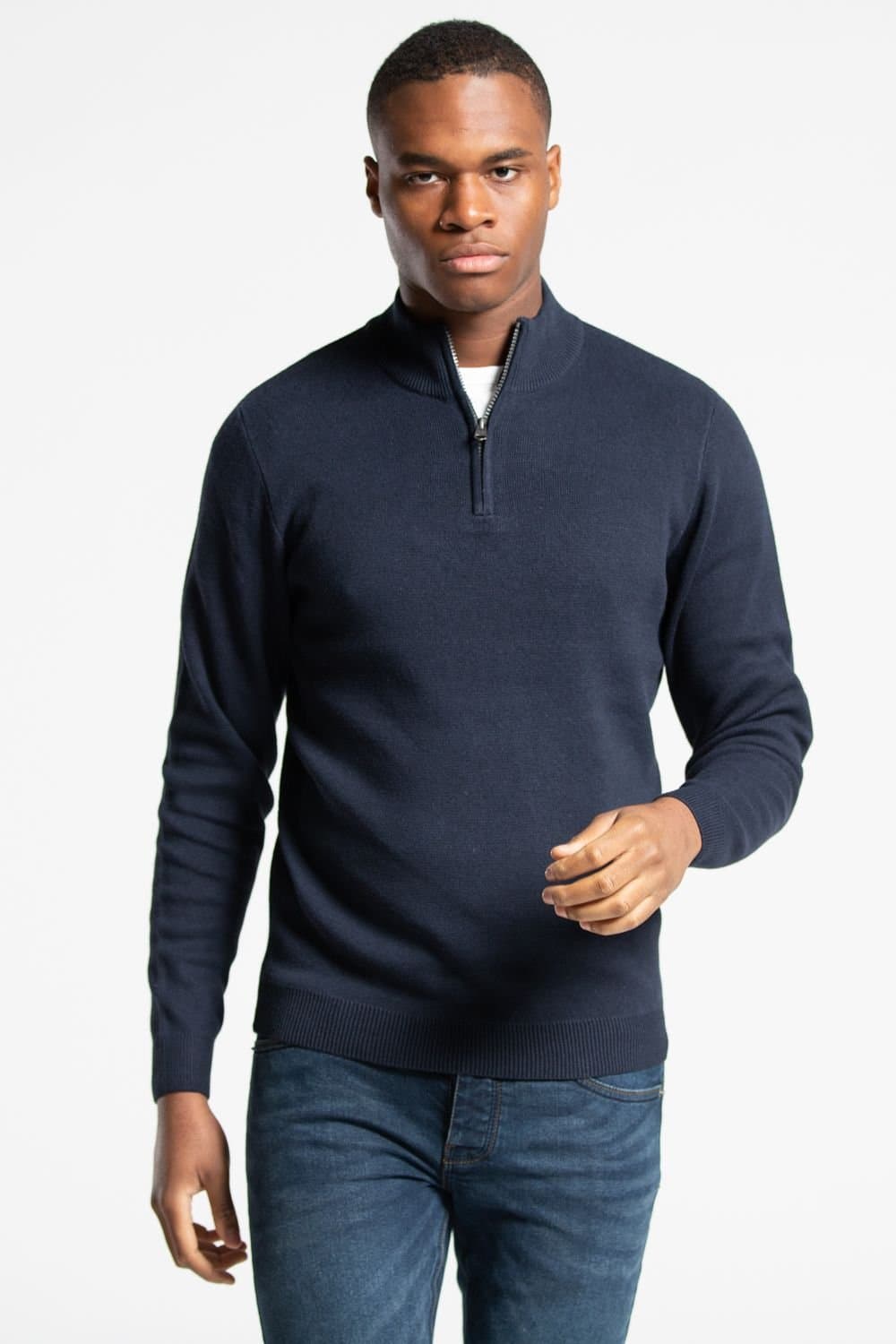Tokyo Laundry Tokyo Laundry Men's Cotton Blend Half Milano Zip Neck Jumper in Navy