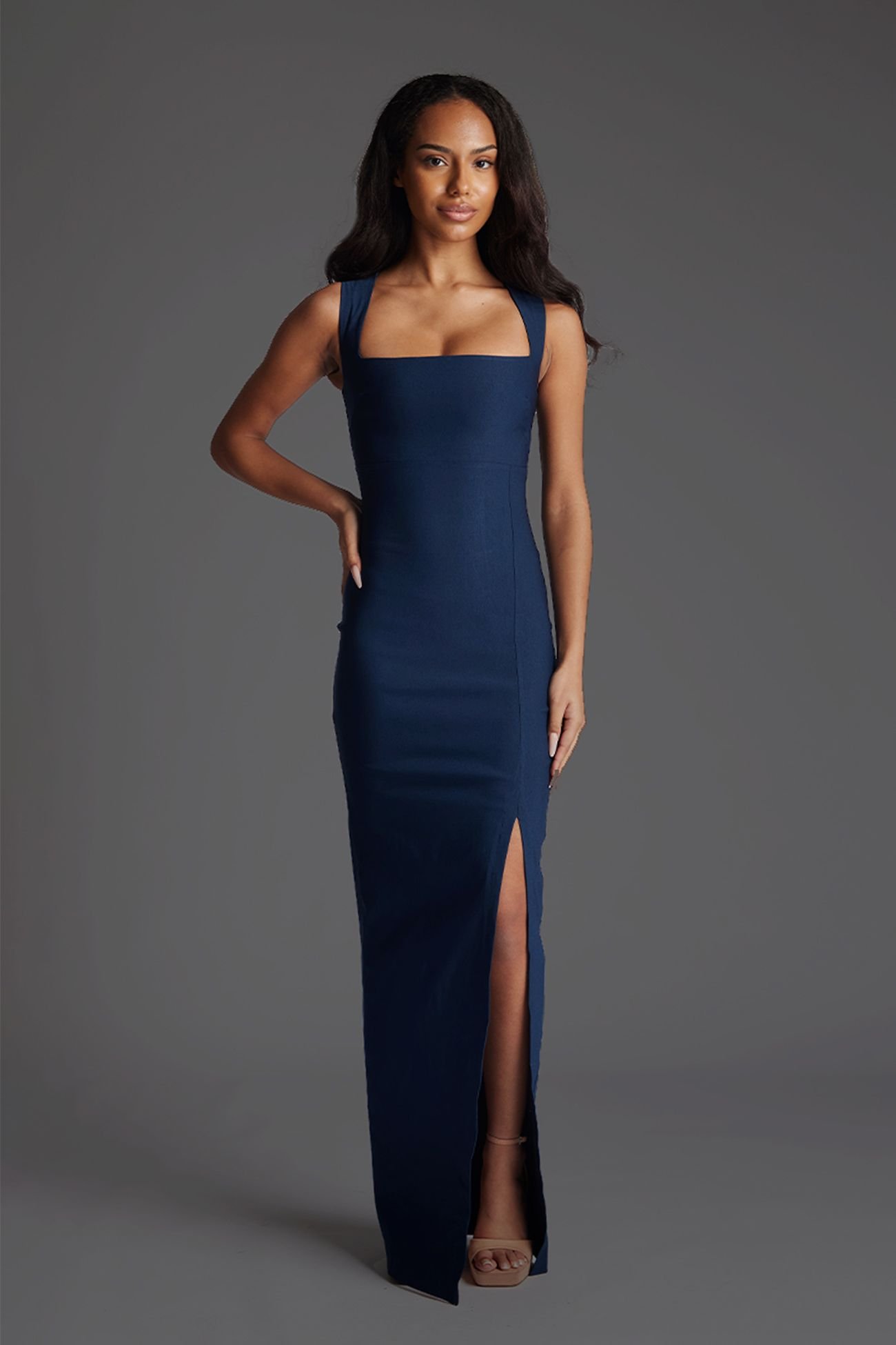 Vesper Vesper Women's Square Neck Bodycon Maxi Dress in Navy - 1