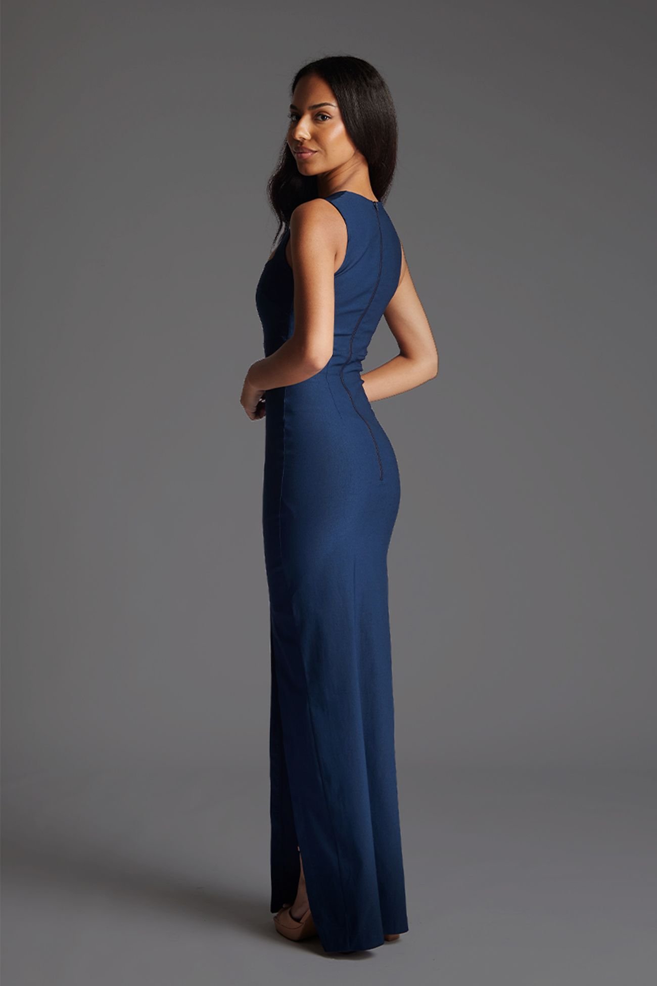 Vesper Vesper Women's Square Neck Bodycon Maxi Dress in Navy - 3