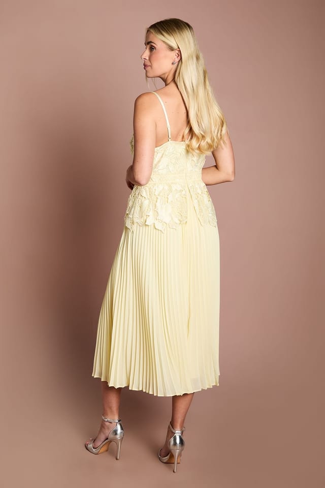 Coast Coast Women's Petite Satin Lace Pleated Midi Dress in Lemon - 3