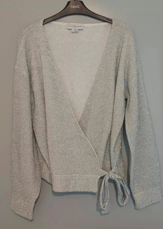 Never Fully Dressed Never Fully Dressed Silver Wrap Cardigan- size M (12/14)