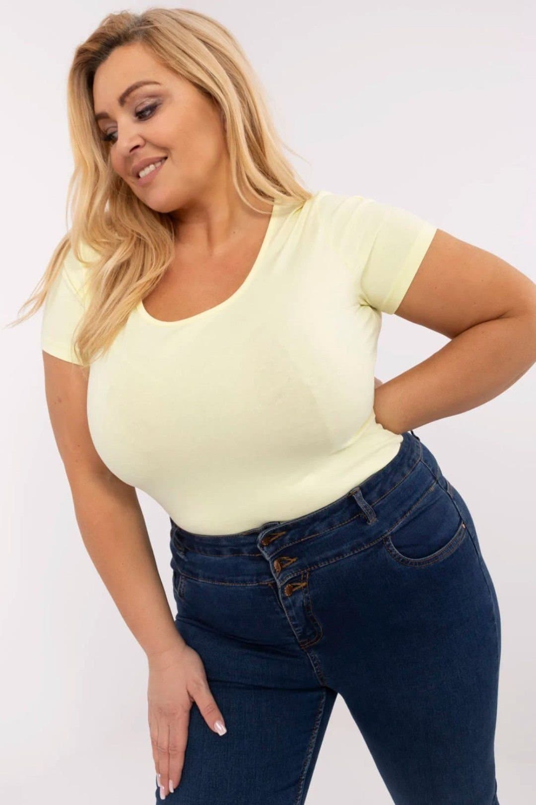 Love Lace Love Lace Women's Plus Size Cotton T-Shirt with Elastane in Yellow