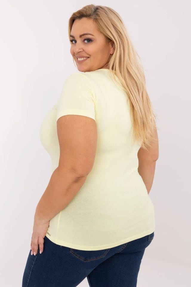 Love Lace Love Lace Women's Plus Size Cotton T-Shirt with Elastane in Yellow - 3