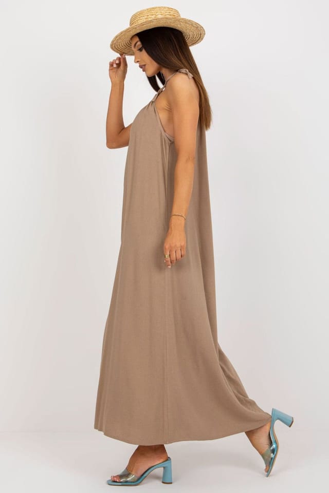 Love Lace Love Lace Women's Summer Long Dress Loose Tied Straps in Beige - 2