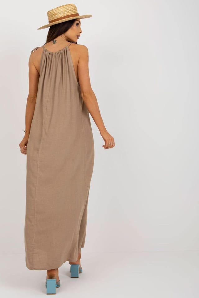 Love Lace Love Lace Women's Summer Long Dress Loose Tied Straps in Beige - 3