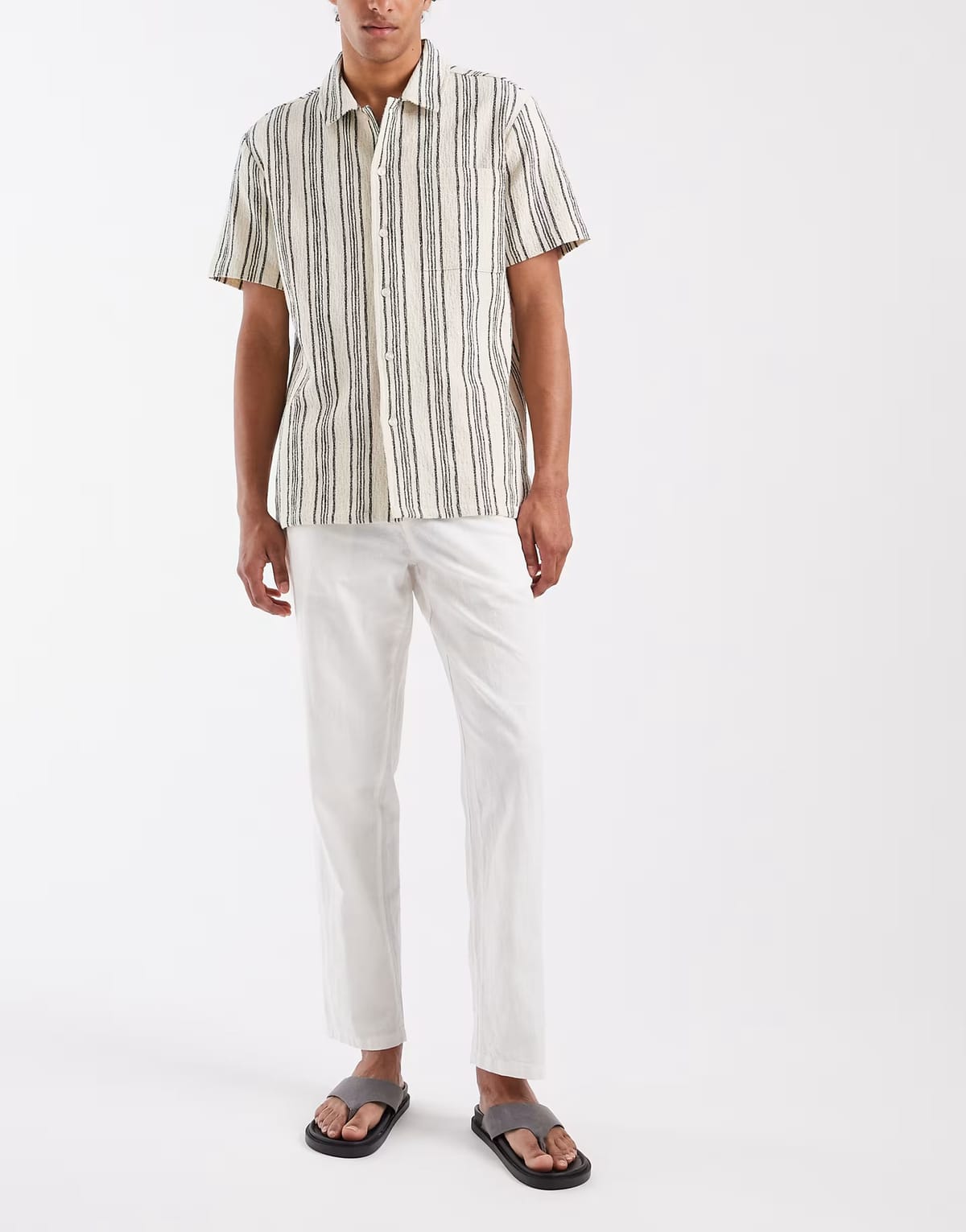ASOS BLEND cotton-linen blend drawstring trousers in white - 1