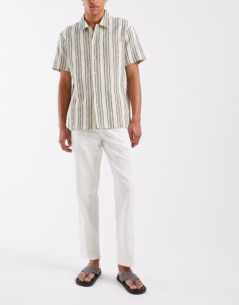 ASOS BLEND cotton-linen blend drawstring trousers in white - 1