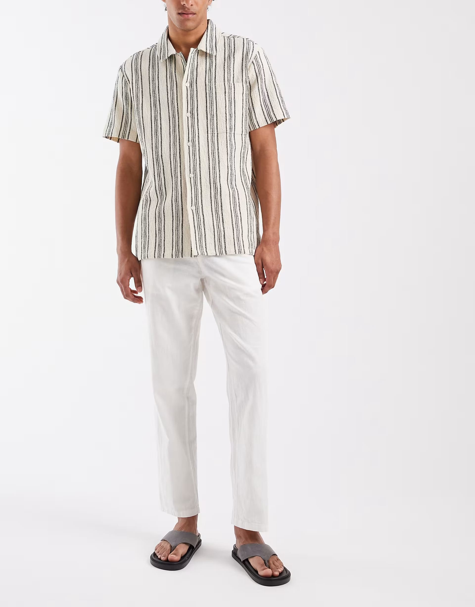 ASOS White Cotton-Linen Blend Drawstring Trousers