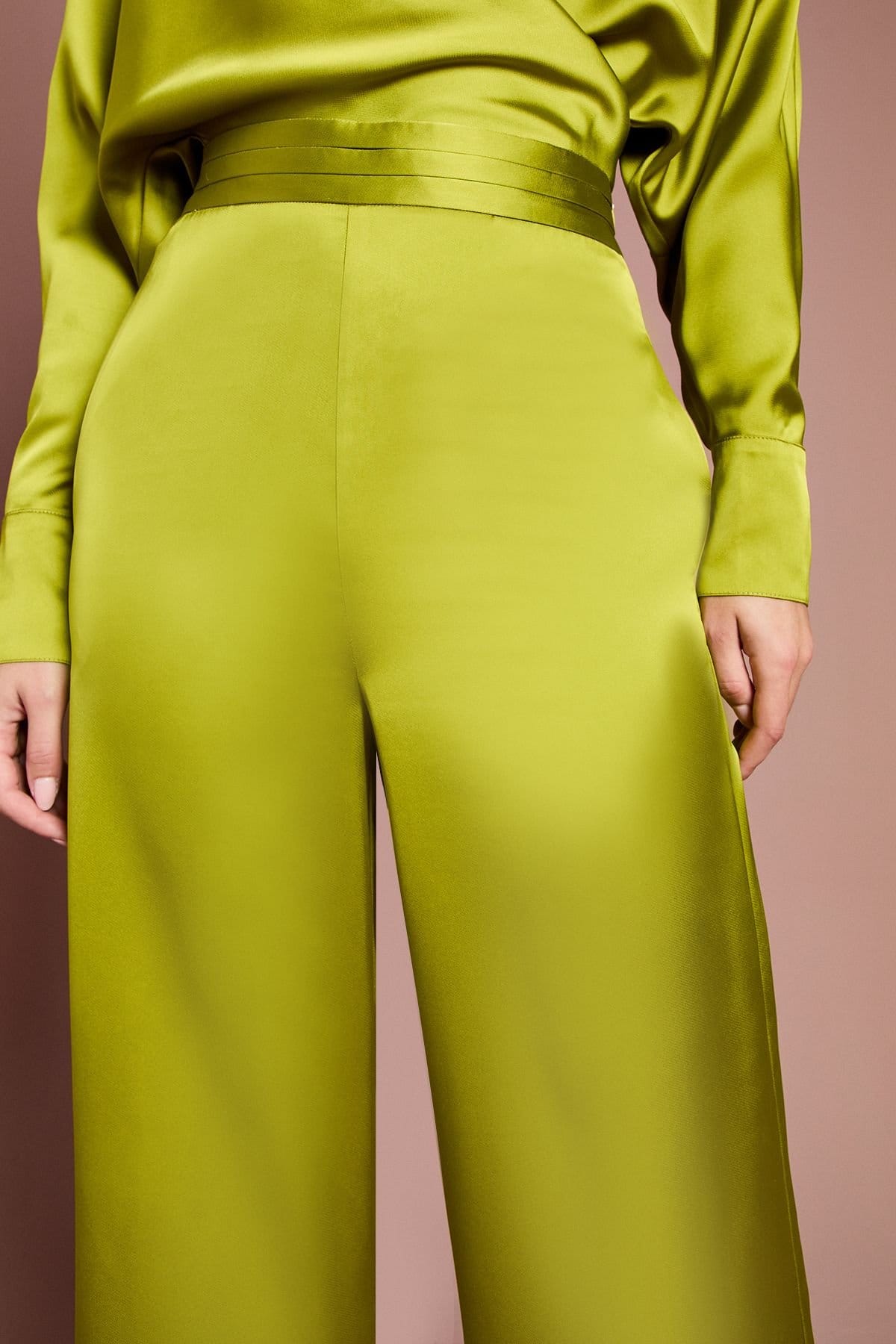 Coast Coast Women's Wide Leg Satin Trouser in Chartreuse - 4