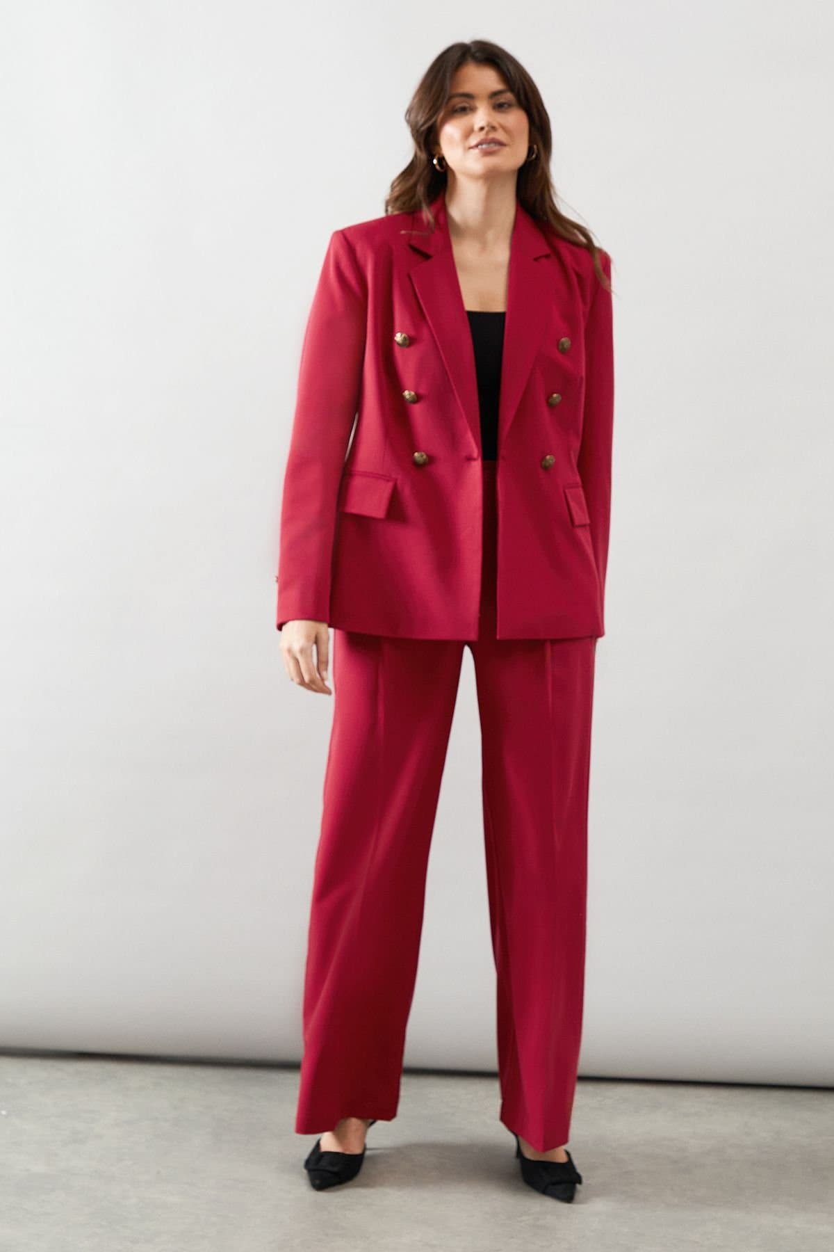 Wallis Wallis Red Wide Leg Trouser with Pleat Detail
