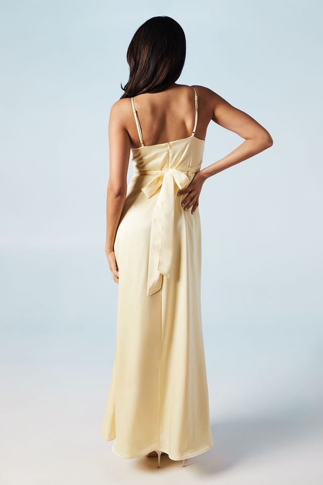 Coast Coast Women's Wrap Waist Satin Cami Bridesmaid Dress in Lemon - 3