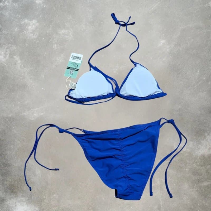 SHEKINI bikini shekini blue tie side bikini set halterneck triangle swimsuit uk 8