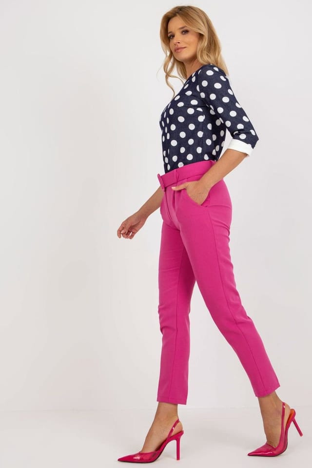 Love Lace Love Lace Women's High Waisted Trousers with Belt Zip Button Pockets in Pink - 2