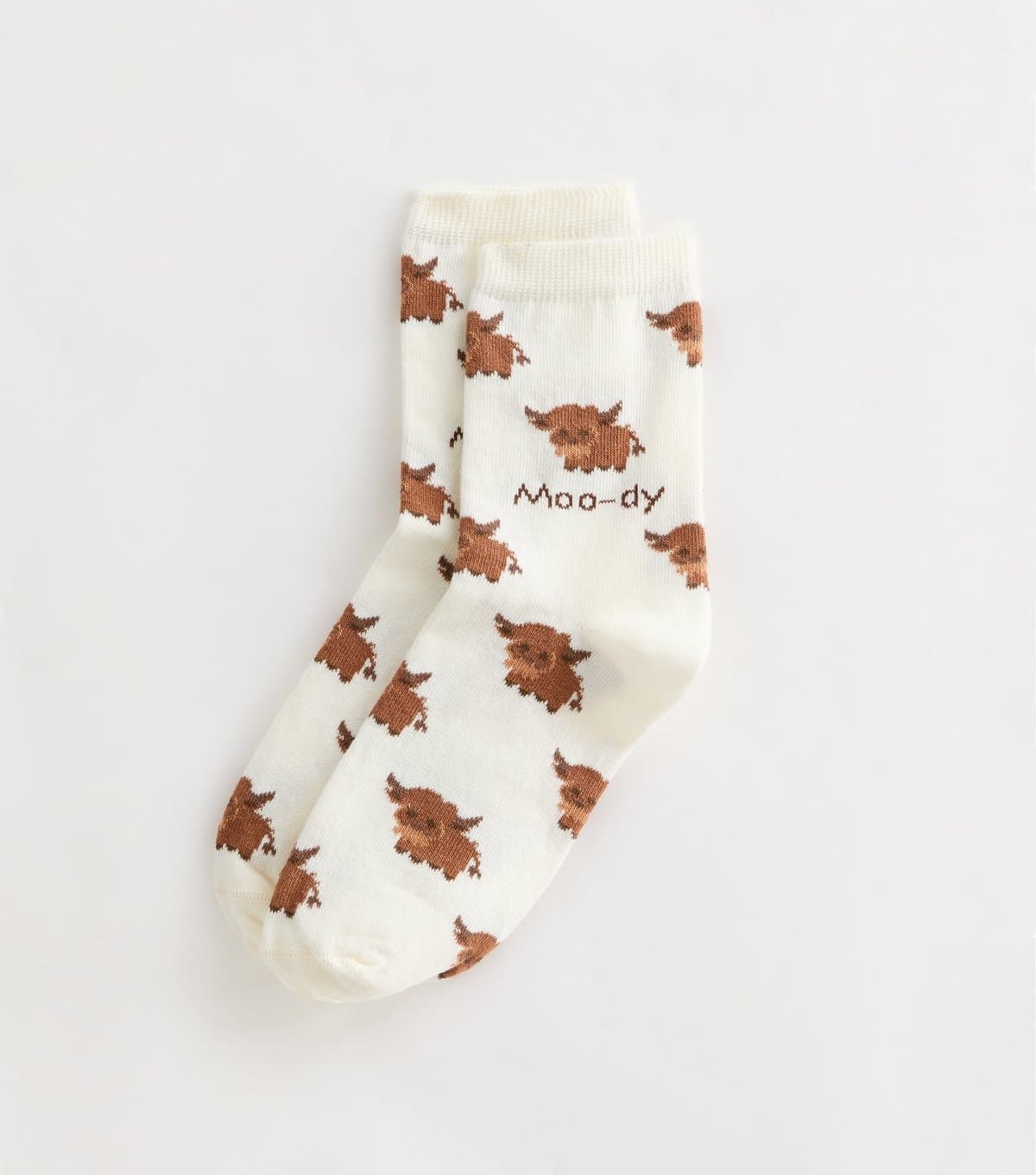New Look White Moo-dy Cow Illustration Socks New Look