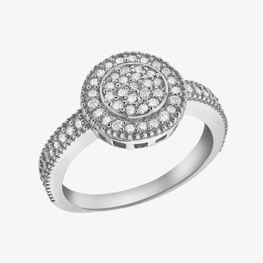 T.H.Baker T.H.Baker Women's Silver Cubic Zirconia Shoulder Set Cluster Ring 8.84.8449 Q