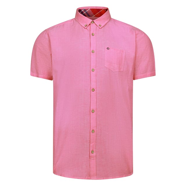 Peter Gribby Peter Gribby Men's Short Sleeve Linen Rich Shirt in Pink - 2