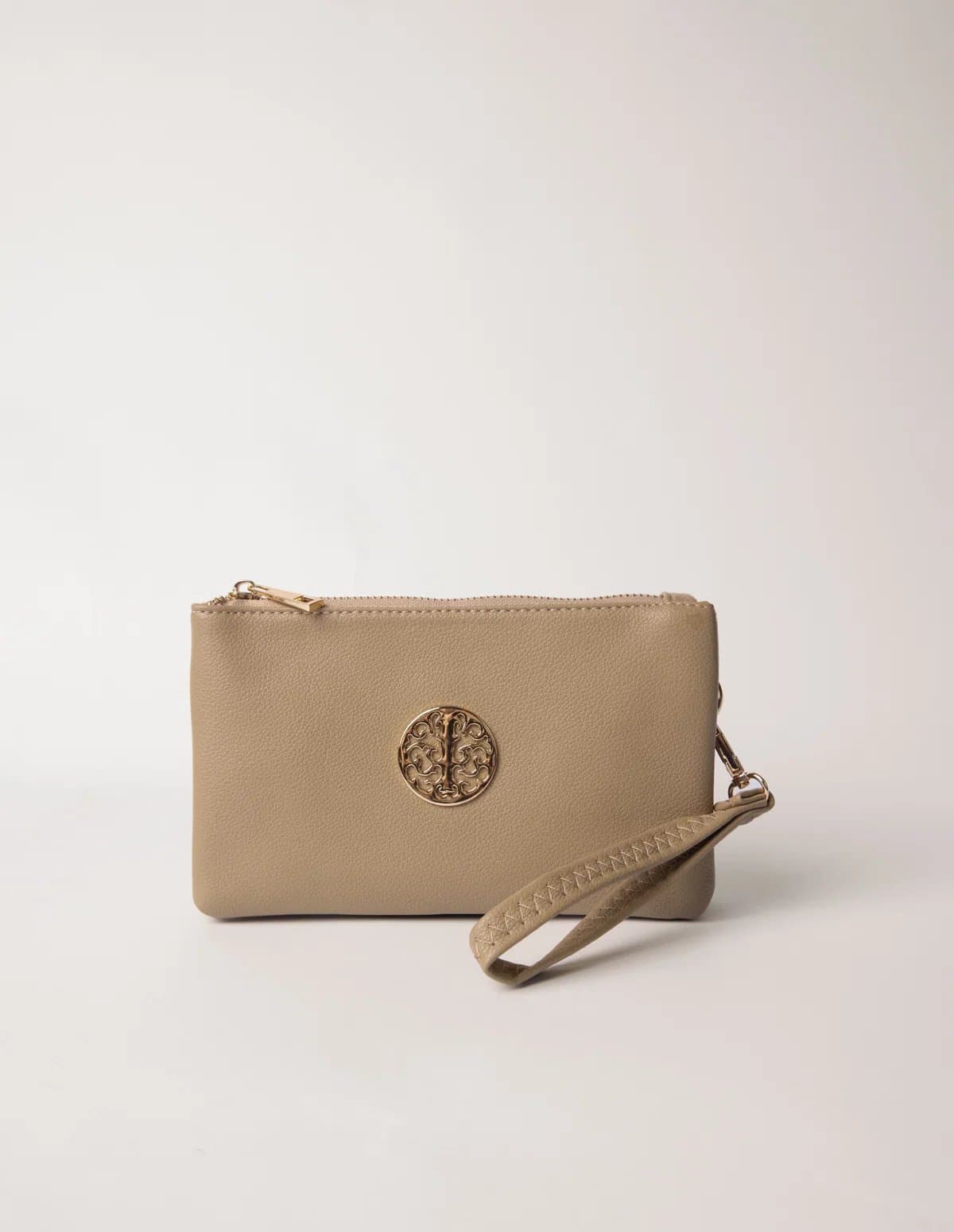 Blue Vanilla Blue Vanilla Taupe Detailed Zip Up Purse With Detachable Strap
