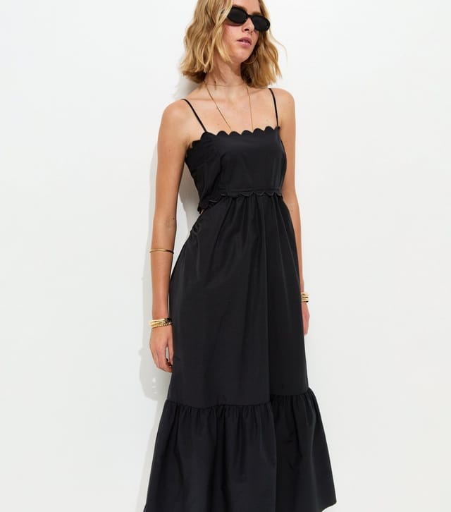 New Look Women's Black Scalloped Edge Strappy Poplin Midi Dress New Look - 3