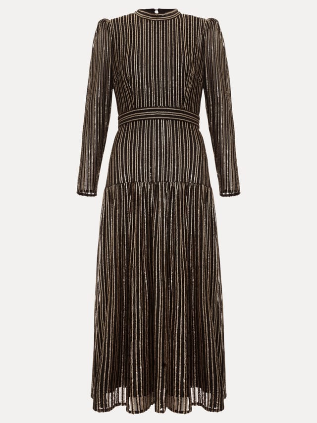 Phase Eight Phase Eight Women's Gloria Sequin Stripe Midi Dress in Black - 2