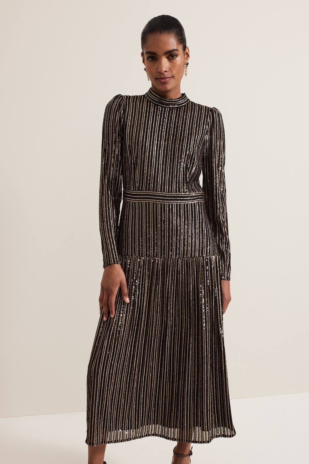 Phase Eight Phase Eight Women's Gloria Sequin Stripe Midi Dress in Black - 3