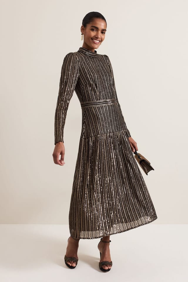 Phase Eight Phase Eight Women's Gloria Sequin Stripe Midi Dress in Black - 3