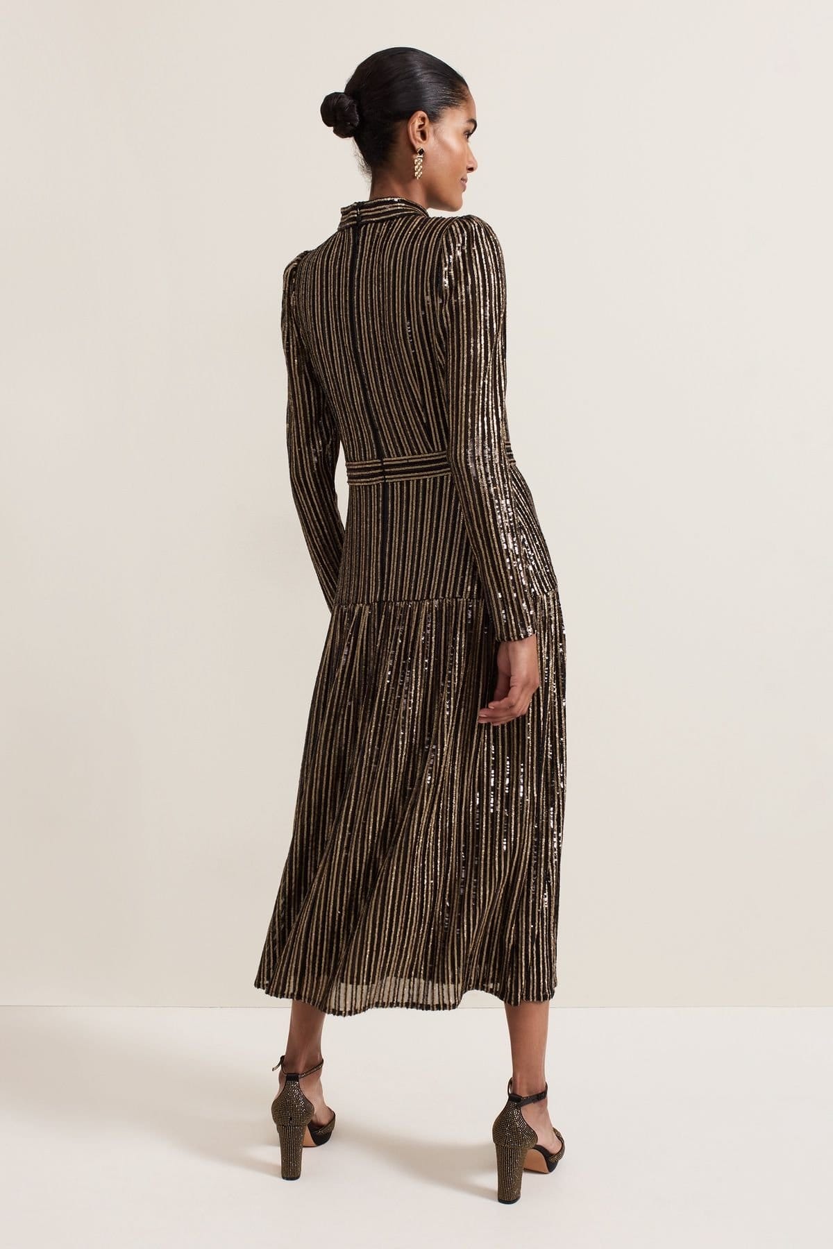 Phase Eight Phase Eight Women's Gloria Sequin Stripe Midi Dress in Black - 4