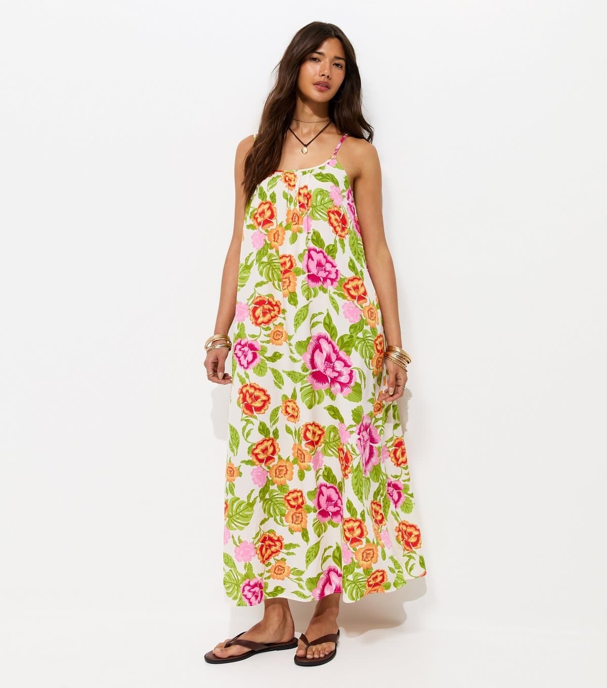 New Look Women's Cream Floral Print Maxi Smock Dress New Look