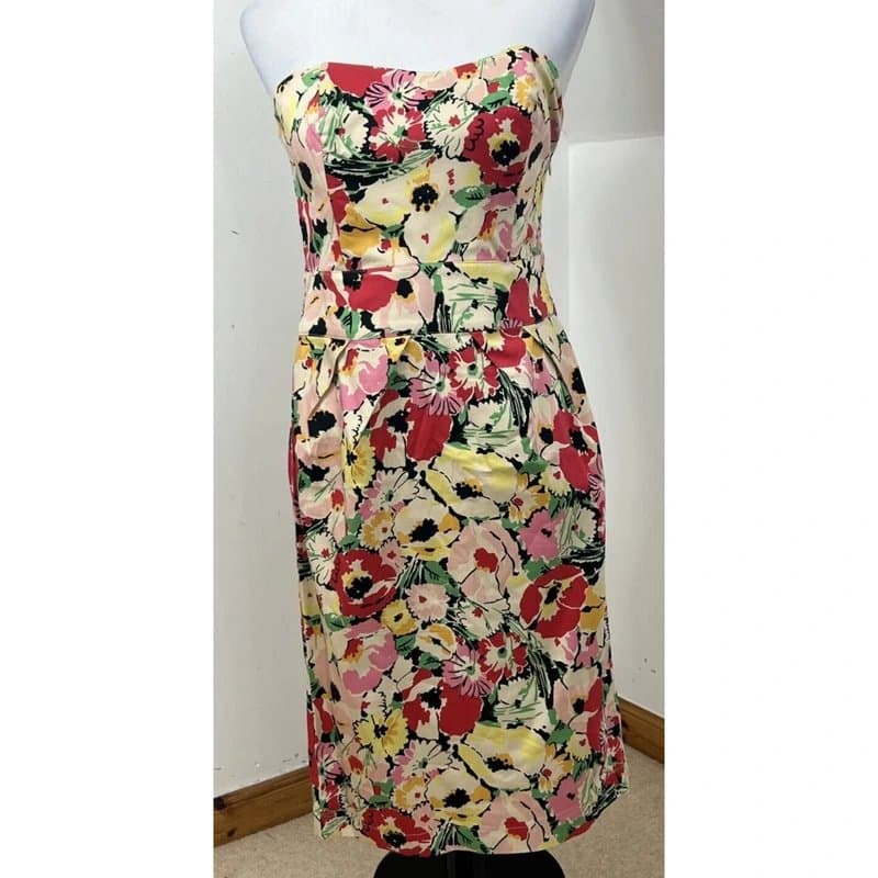 New Look New Look Ditta Bandeau Pencil Dress Size 12 Yellow Red Floral Poppy Cotton BNWT