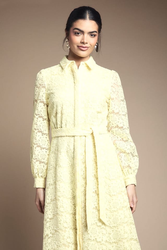 Wallis Wallis Women's Embroidered Floral Organza Shirt Midi Dress in Yellow - 2