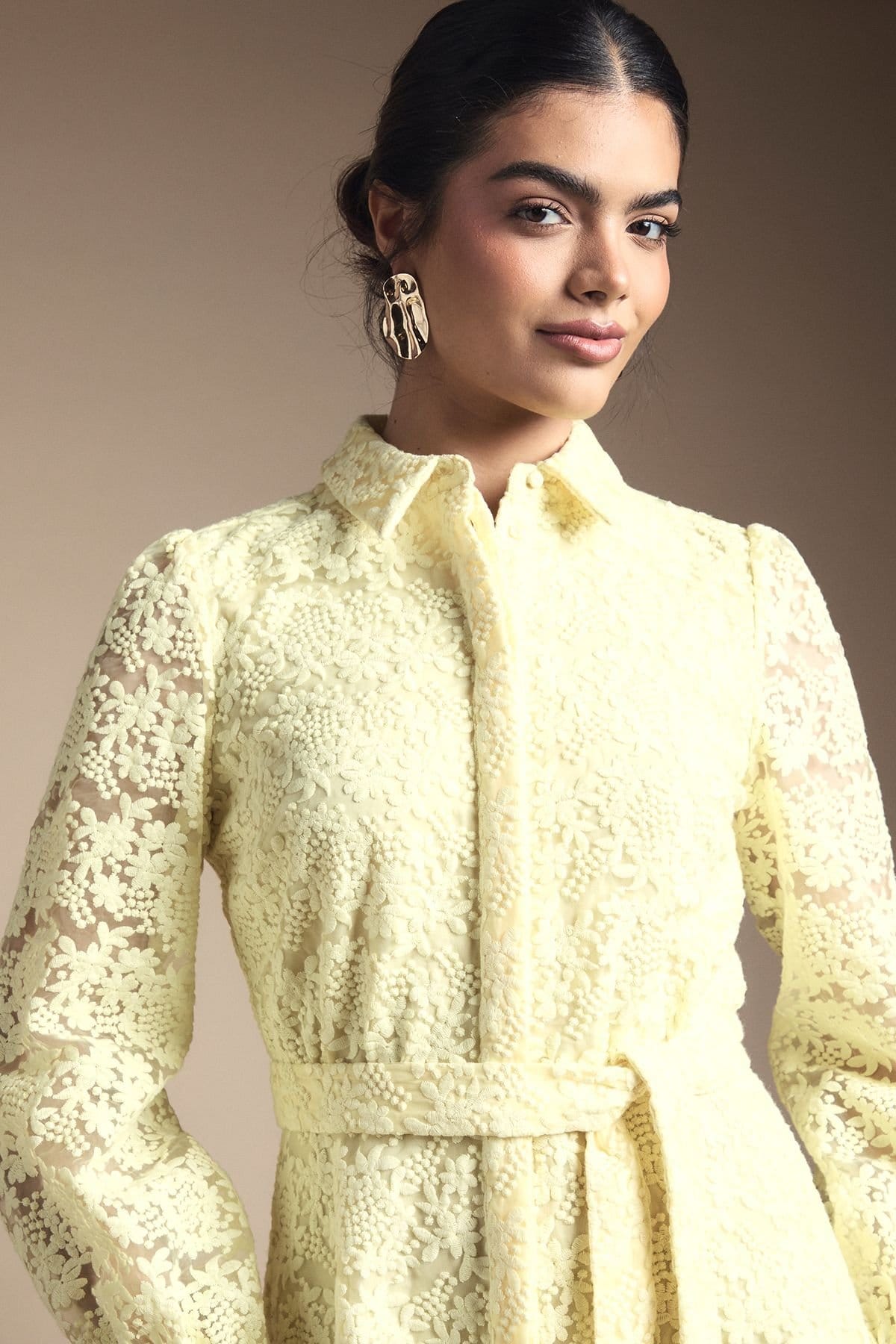 Wallis Wallis Women's Embroidered Floral Organza Shirt Midi Dress in Yellow - 4