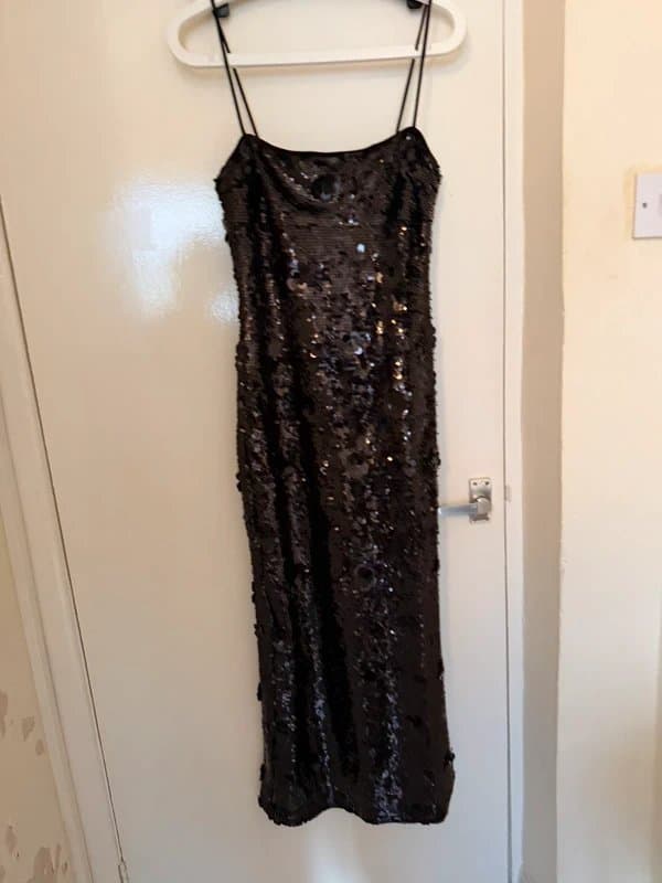 Zara Zara Black Sequin Midi Dress – Size M – Brand New with Tags